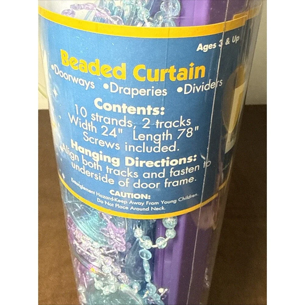 NEW Disney Tinkerbell & Stars Plastic Beaded Door Curtain Iridescent Purple Blue